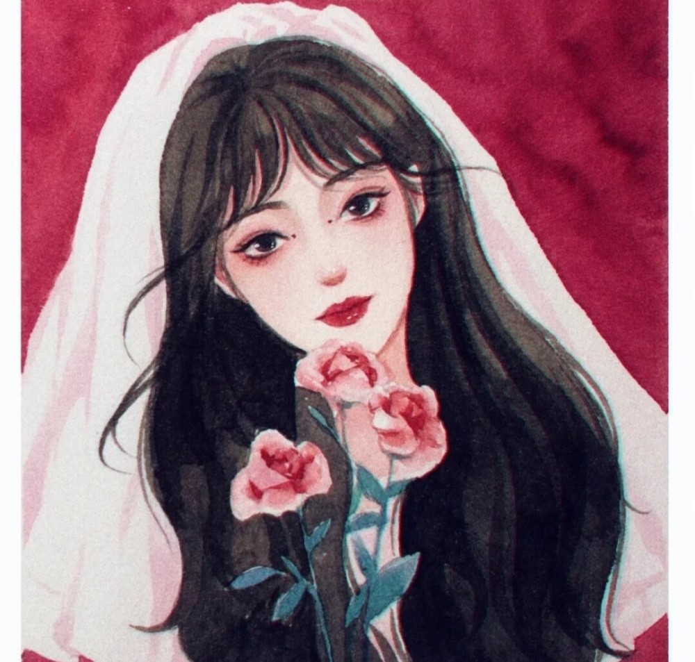 手绘风格婚纱女生头像