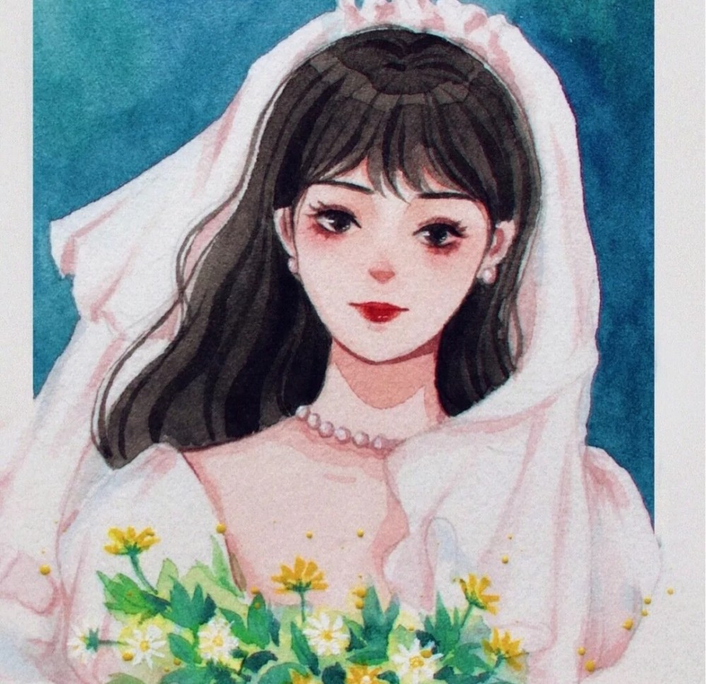手绘风格婚纱女生头像