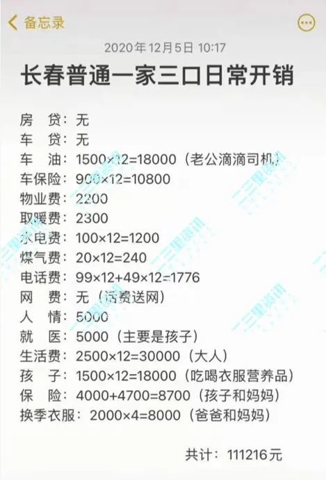 东北三口之家日常年花销11万网友晒账单评论区热闹了