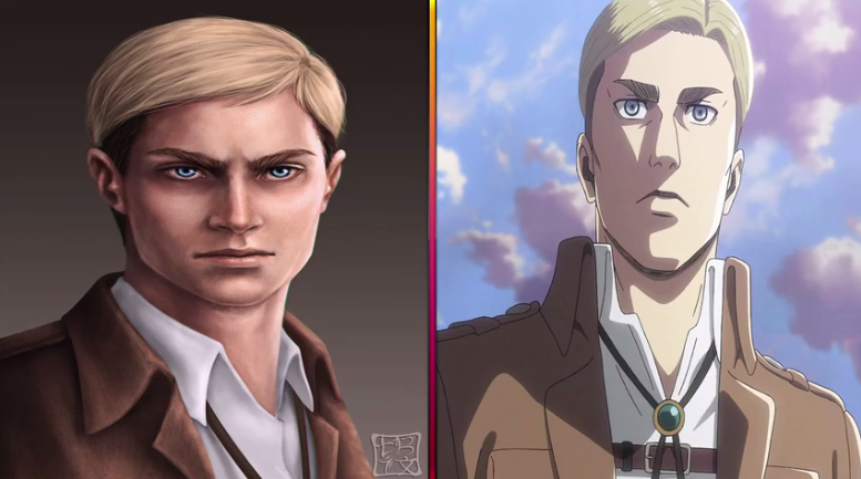 《进击的巨人》真人肖像画,三笠和艾伦是神还原,兵长侧颜英俊帅气