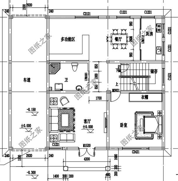 別墅戶型圖展示戶型三:農村4間兩層樓房設計圖,戶型方正,四平八穩圖紙