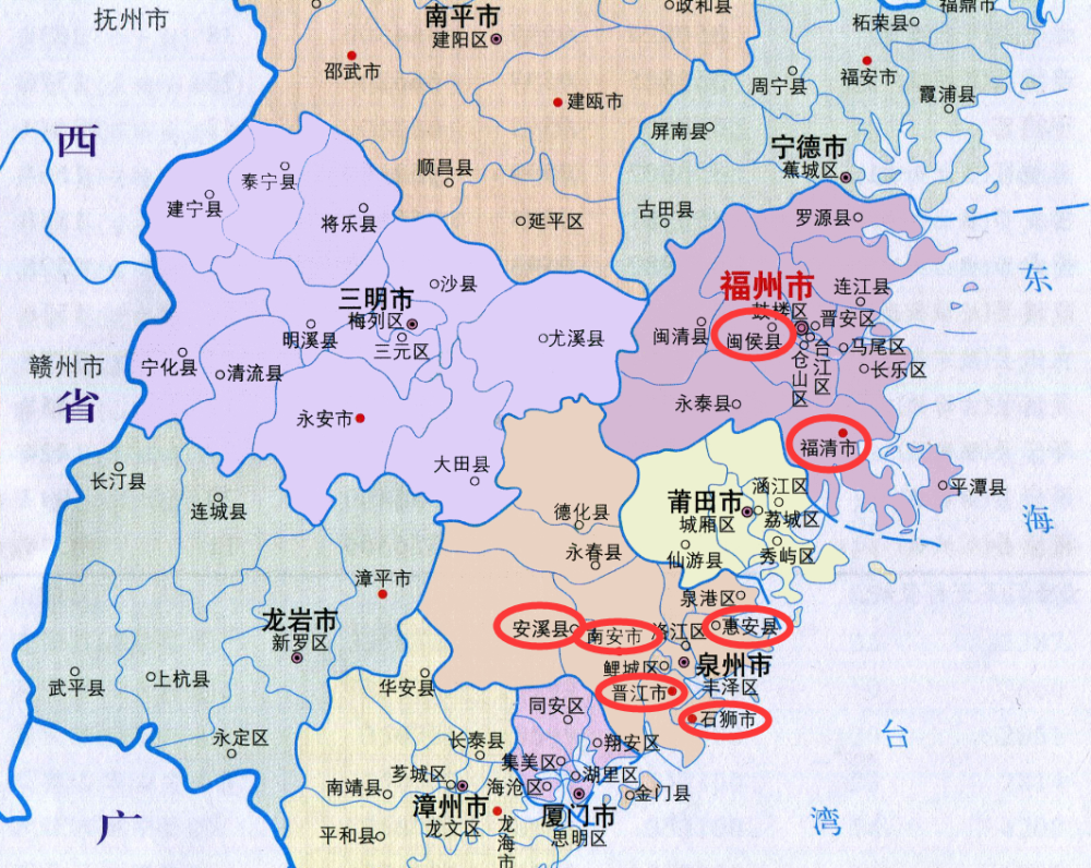 福建7个百强县分布图:泉州独占5个,闽西,闽北无缘