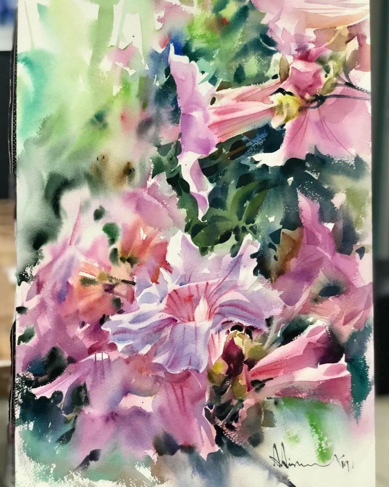 超特価SALE開催！ ☆絵画☆作者不詳 サイン有 油彩0号 芝桜の花☆J73