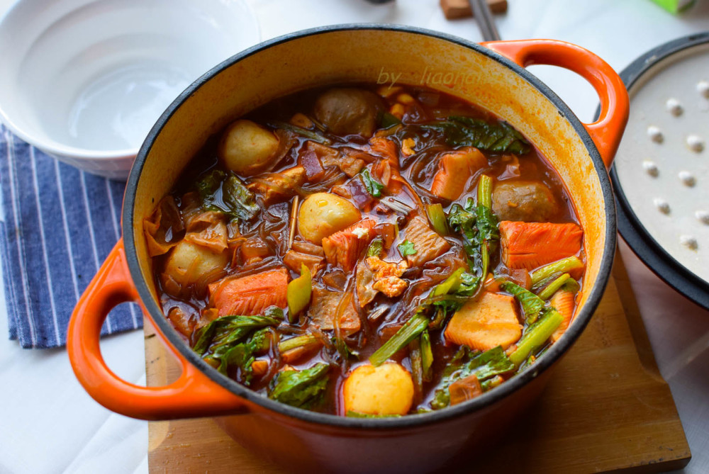 这样的炖锅,是菜是饭也是汤,加一碗米饭或者配一块饼子,都很好吃.