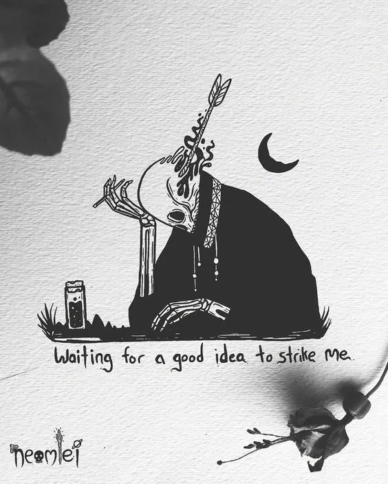 绘画风格独树一帜,黑白色系插画作品临摹素材