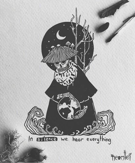 绘画风格独树一帜,黑白色系插画作品临摹素材