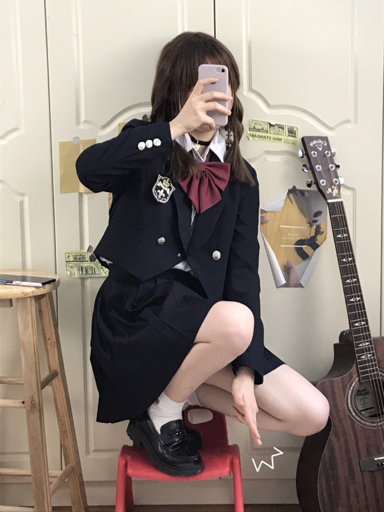 jk日常绀色短西日系校园学生套装