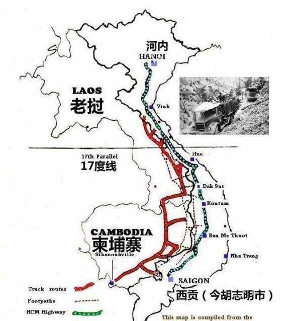 在越南战争期间,"胡志明小道"成为胡志明部队秘密支援南方游击队作战