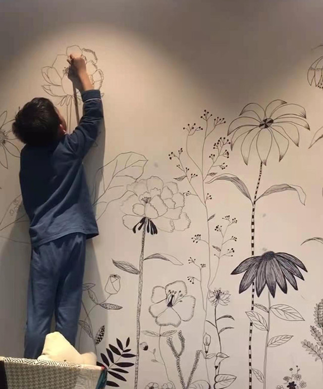 8岁男孩给自己卧室手绘壁画,精美绝伦,网友:老天爷追着赏饭吃