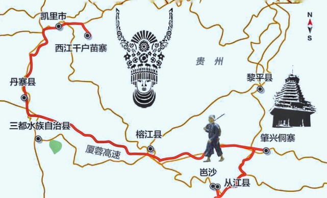 黔东南自驾游路线示意图