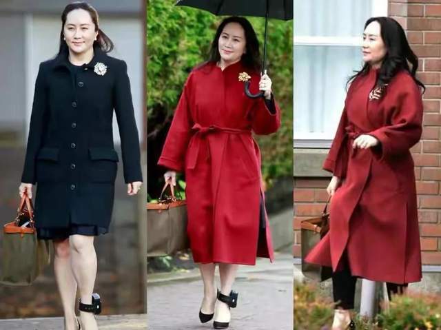 孟晚舟雨中出行丈夫为她撑伞 穿新大衣小鸟依人 总裁丈夫变保镖 刘晓宗 呢子大衣 孟晚舟