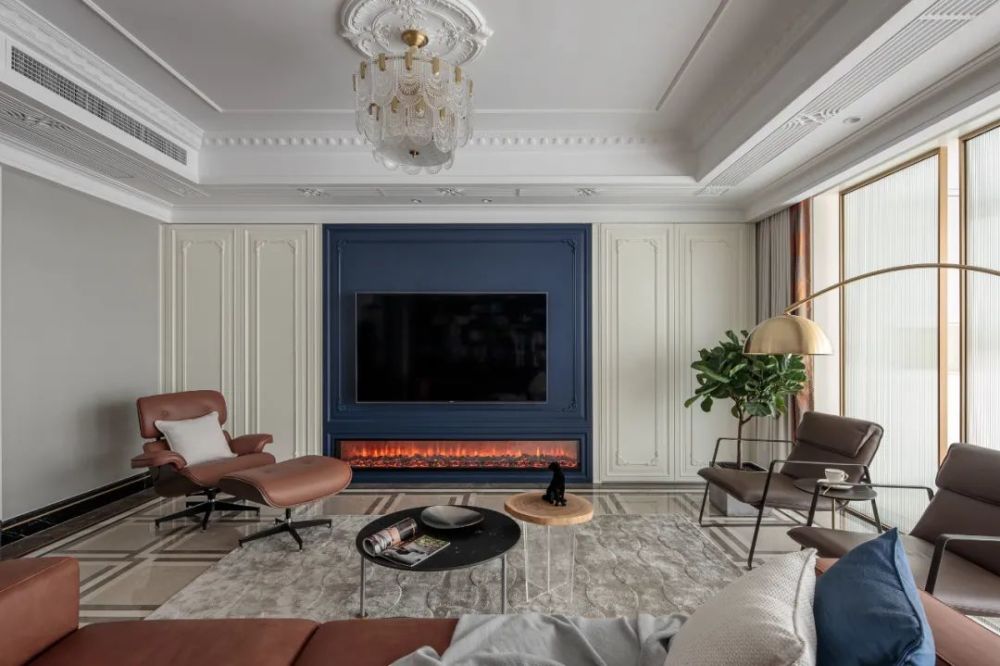 170㎡法式复古风的家代尔夫特蓝整面书墙生活平淡自在