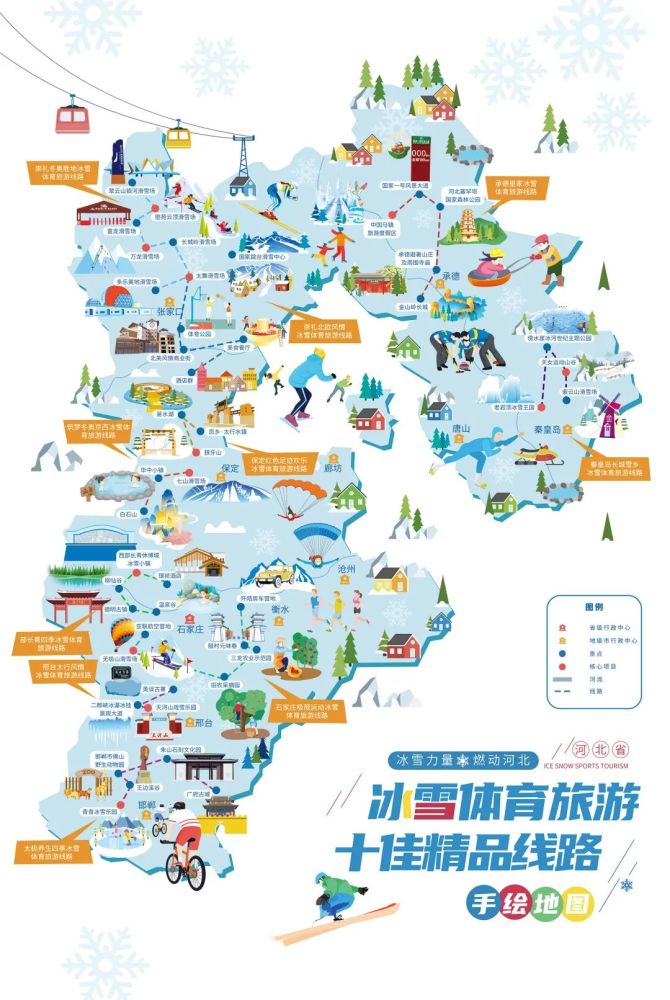 2020河北省冰雪体育旅游十佳精品线路手绘地图△2020河北省冰雪体育