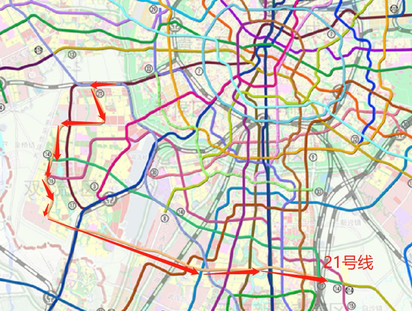 成都地铁20号线,22号线公示内容显示,还有两条南北走向的地铁20号线