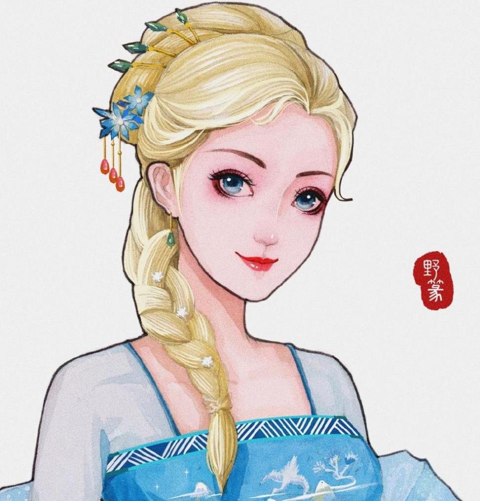 画师陈四节jessie笔下的艾莎,正是一位像《花样年华》中身穿旗袍的
