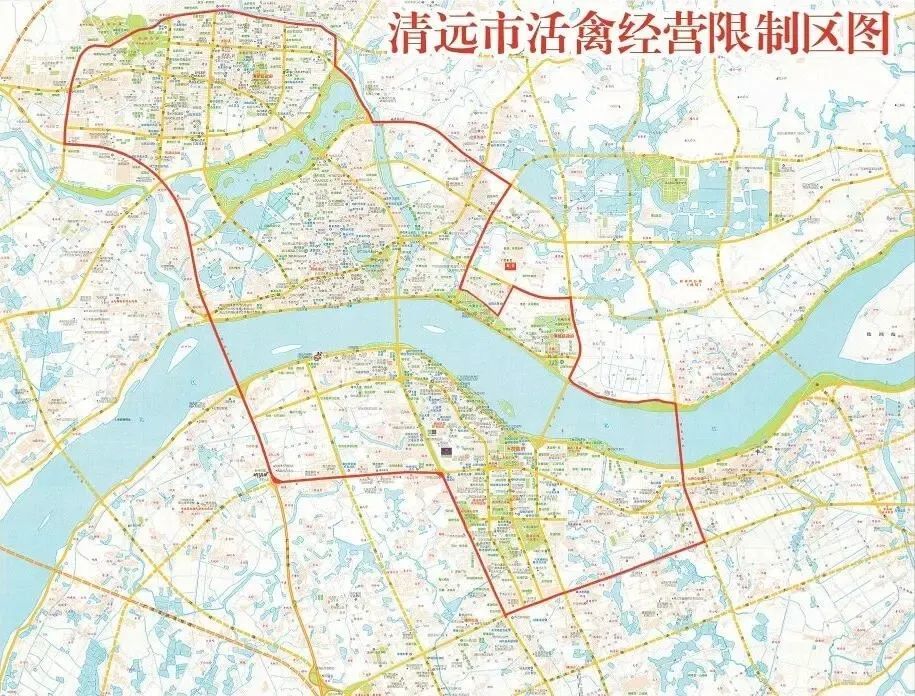 西至清城區廣清大道部分, 清遠大橋, 江北路, 清新區環城西路;北至