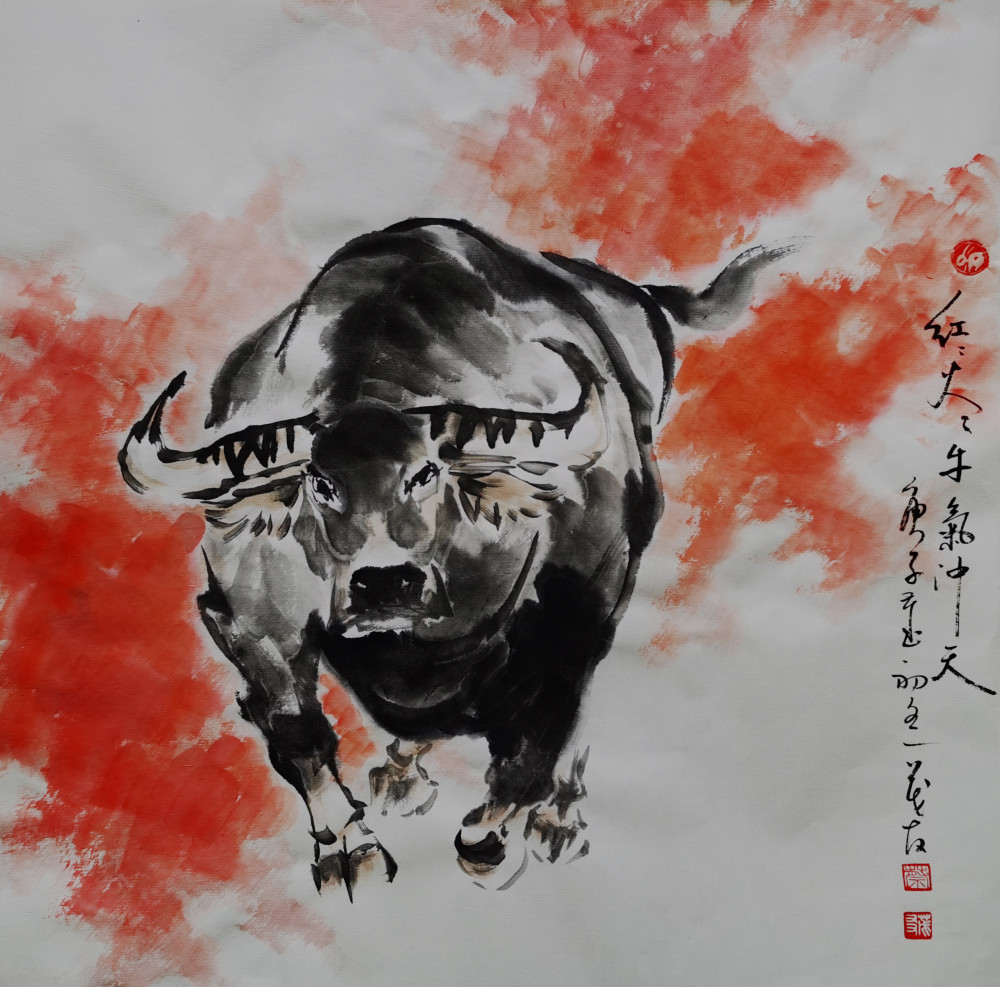牛势如虹蔡茂友庚子年水墨画作品欣赏