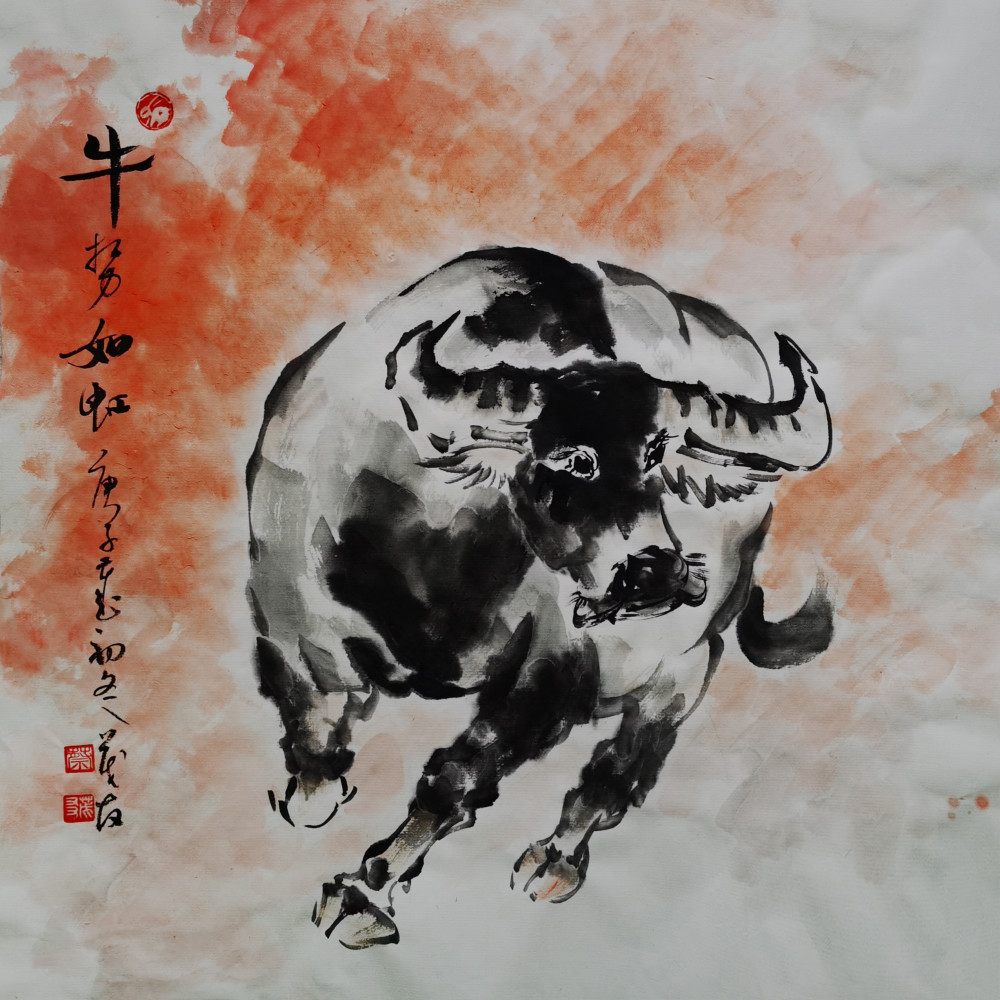 牛势如虹蔡茂友庚子年水墨画作品欣赏