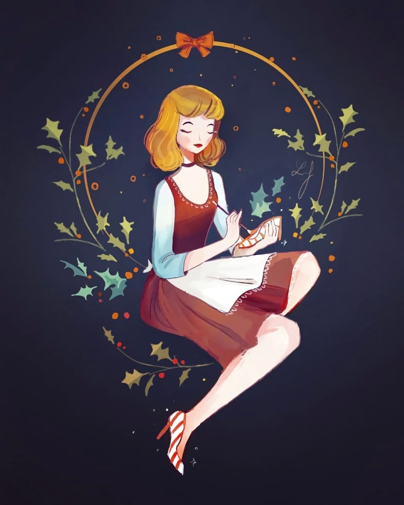 迪士尼公主圣诞插画