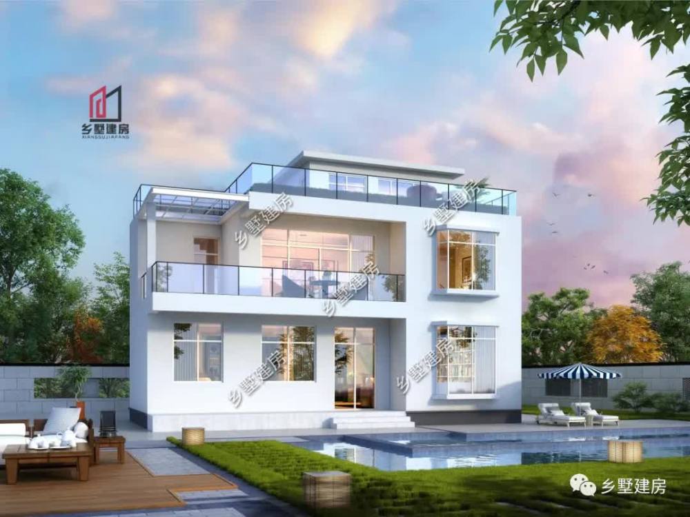 1210米2层现代风简约自建别墅一百来平就能建