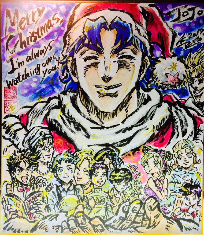 jojo作畫監督蘆谷耕平繪製的聖誕賀圖鈴美和由花子亮眼