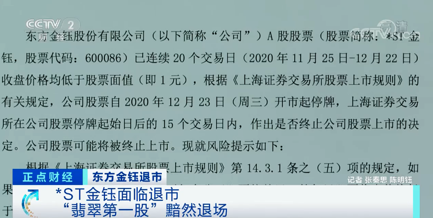 日收盘价均低于股票面值,触及上交所股票上市规则规定的终止上市条件