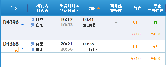 银川至西安北 不同车次票价不同 分别为 ▼▼▼ 庆阳站至西安北站