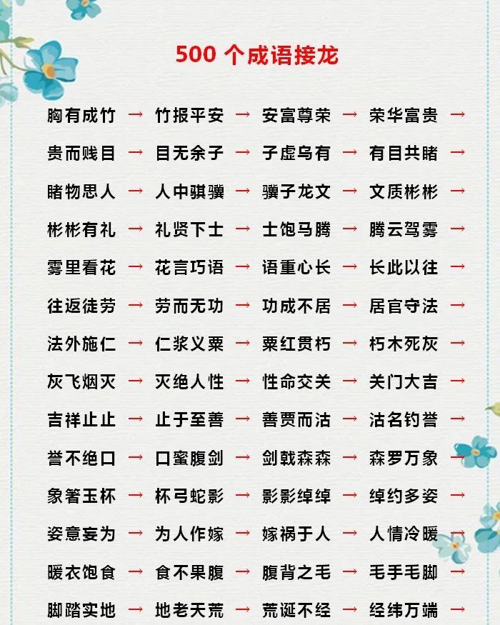 500个成语接龙大全 丰富词汇 老少皆宜 孩子爱不释手 腾讯新闻