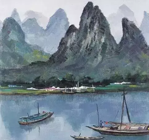 吴冠中 漓江山水吴冠中 漓江风景吴冠中 漓江岸 油画 1980年作吴冠中