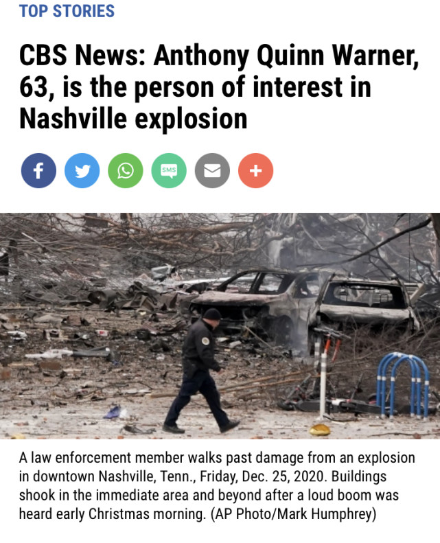 美联邦调查局锁定一名田纳西爆炸案嫌疑人已对其房屋进行搜索