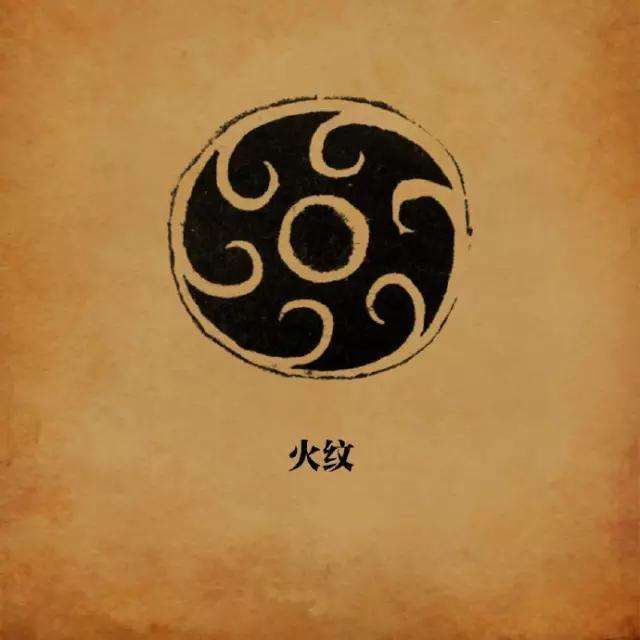 有时圆涡纹又代表了升腾扭曲的火焰,所以一些圆涡纹又被叫做"火纹".