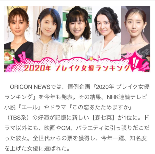 年日本爆红的女演员top10 滨边美波 今田美樱上榜 今田美樱 日本 娱乐 轮到你了 明智吾郎 松本真理香 滨边美波 美食侦探 奈绪 田中美奈实 小芝风花