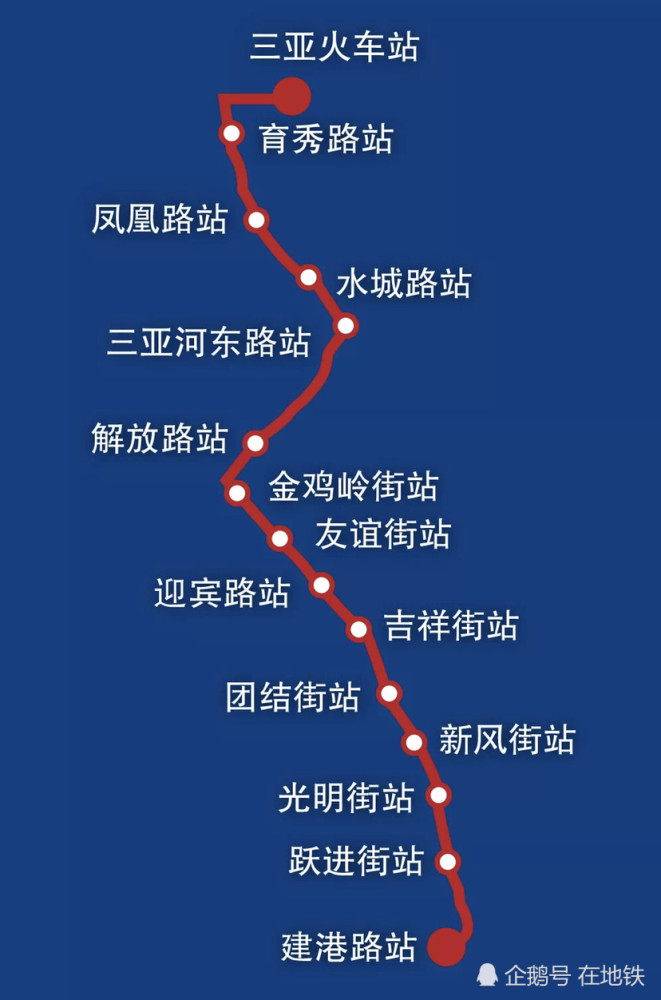 15個站,依次為三亞火車站,育秀路站,鳳凰路站,水城路站,三亞河東路站