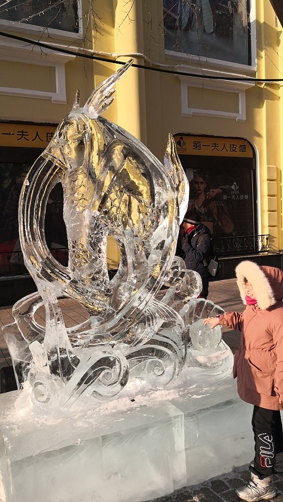 哈尔滨:数十座冰雕亮相街头