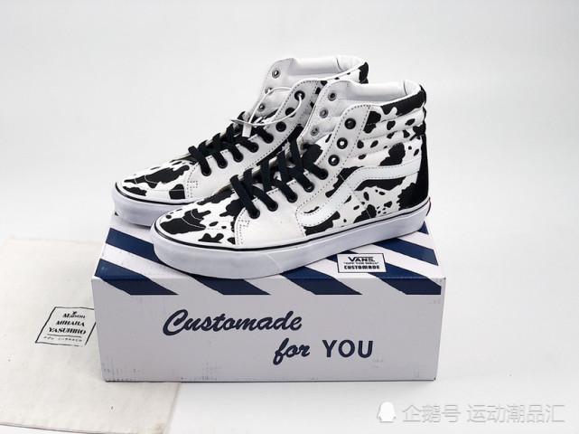 万斯vans奶牛定制高帮系带复古帆布休闲运动板鞋"帆布奶牛"