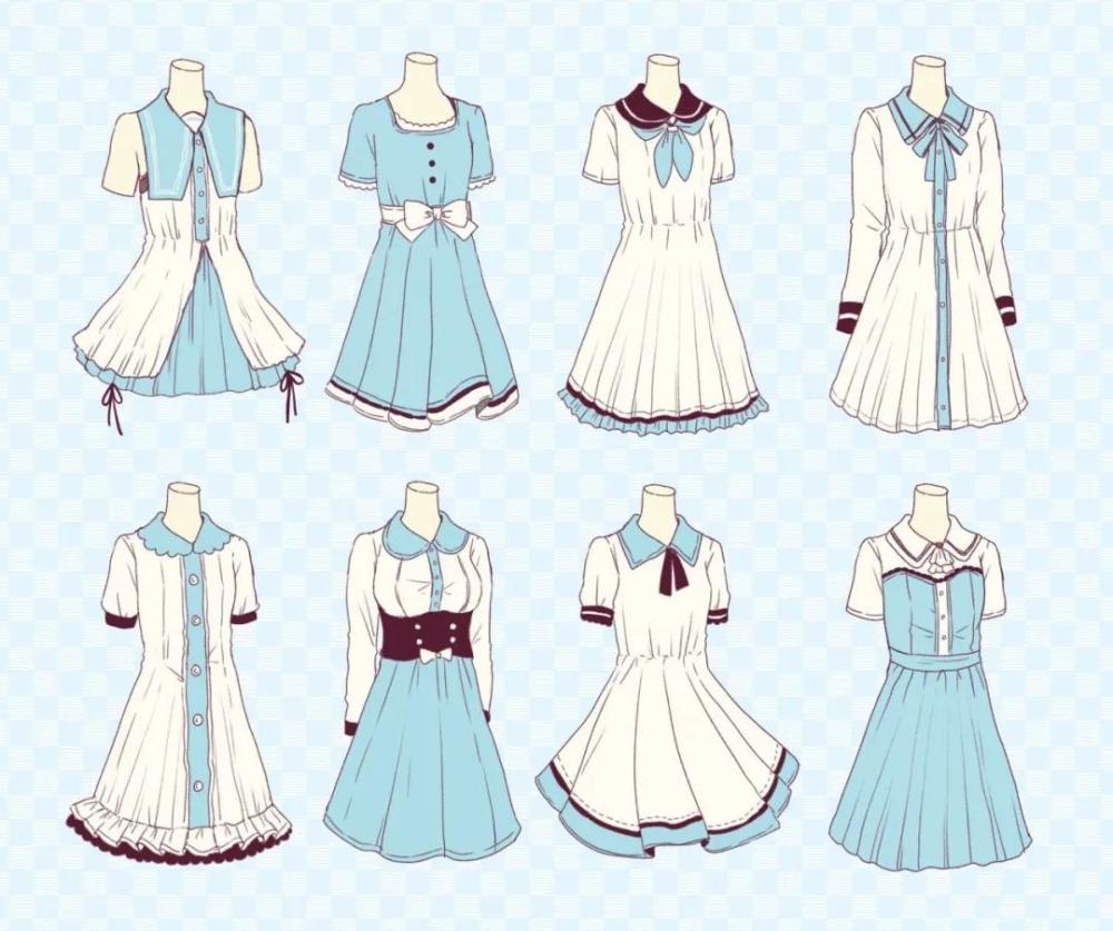 原画可爱jk轻洛丽塔蝴蝶结衣领衬衫袖子短裙画法服饰素材