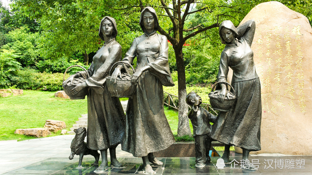 采桑女铜雕,传统工艺雕像,户外景观雕塑