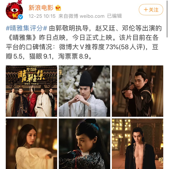 是营销还是真好看晴雅集猫眼评分91豆瓣却只有55