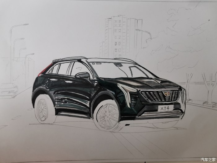 手绘凯迪拉克xt4往路边一停立马能吸引路人的目光
