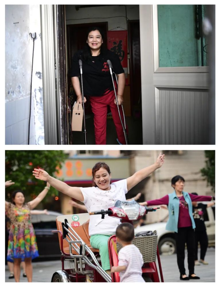 74上图:2020年5月12日,姜满意拄着拐杖从家里走出来,带着土鸡蛋准备