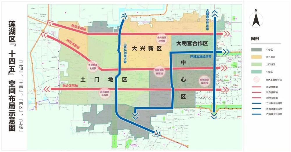科学谋划三轴,三带,四区,五核空间布局,构建具有莲湖特色的1 3 3 1