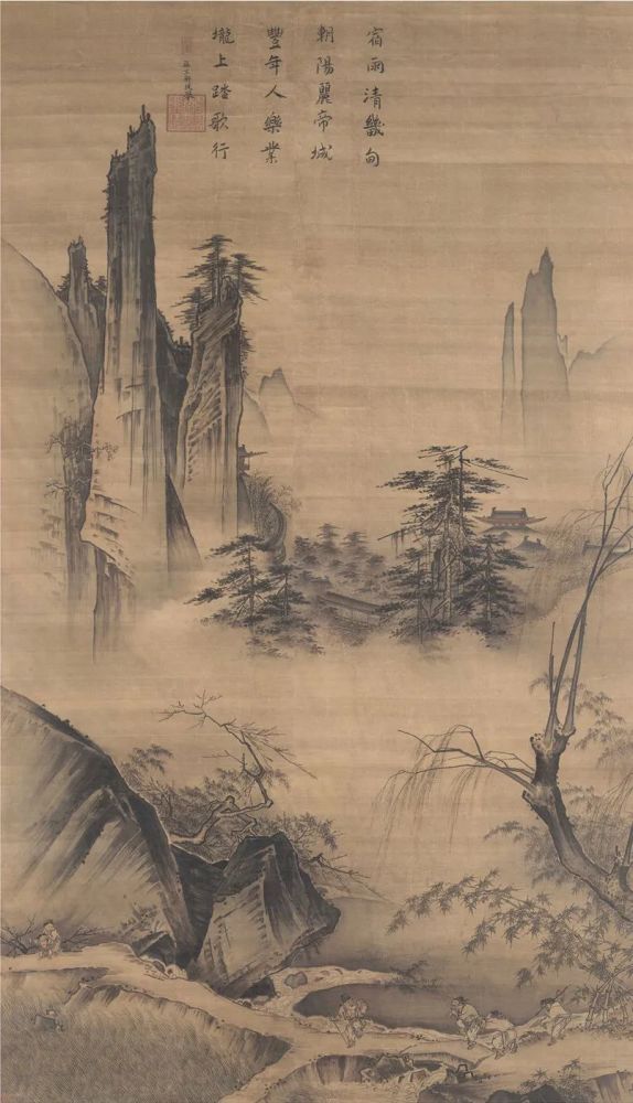 局部)☆ 石法·土石相间类皴法临本北宋·范宽《雪山萧寺图》(局部)