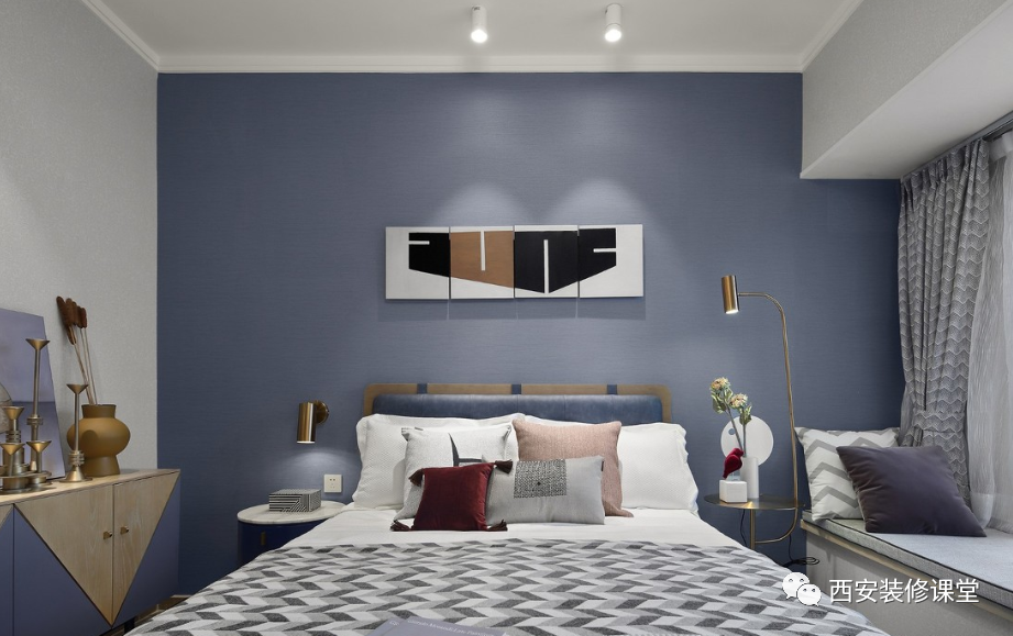卧室墙面蓝色系,好看不?1.