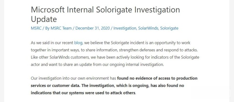 微软证实SolarWinds黑客访问其源码