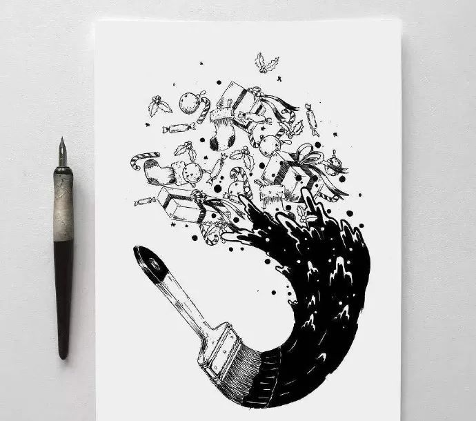 俄罗斯插画师rudoi黑白色系插画作品