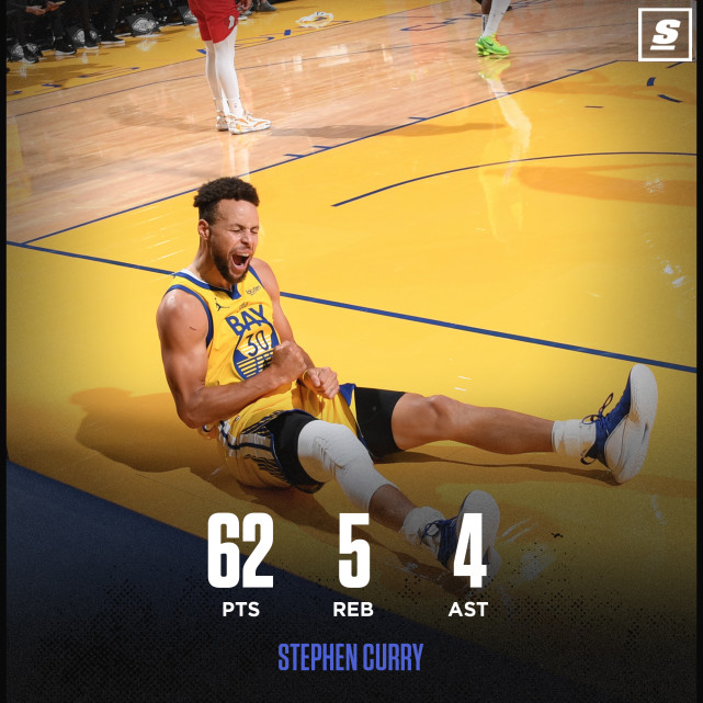 1图感受库里轰62分多疯狂!3数据创生涯新高,1壮举仅次科比!