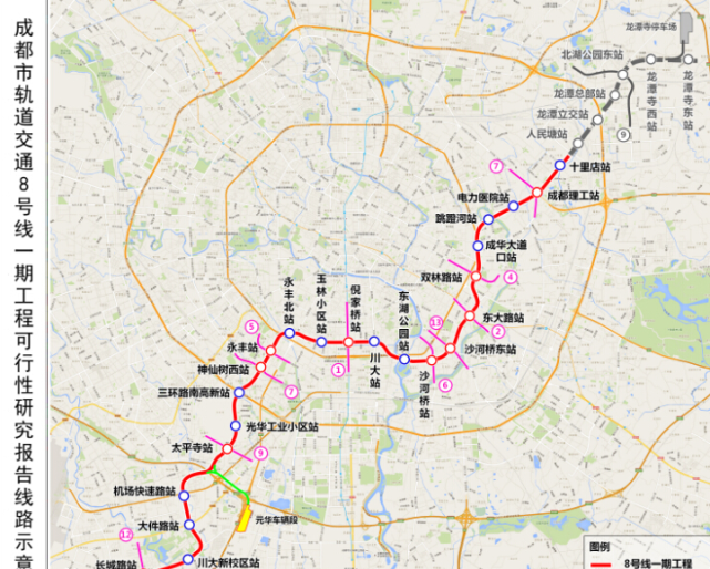 成都在建地铁八号线,全长29公里,沿途共设25个站点!