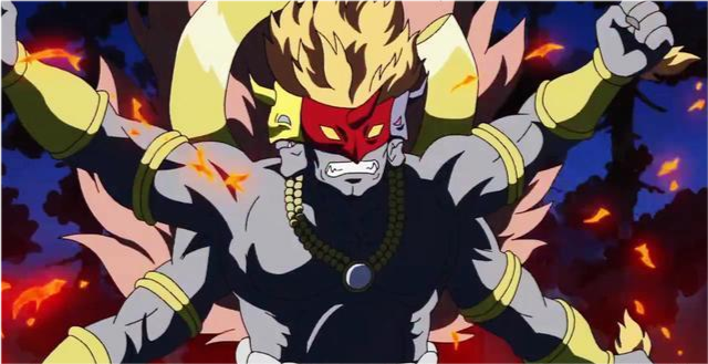 手持妖刀的数码兽,完全体有四只手三张脸,究极体被皇家骑士击杀