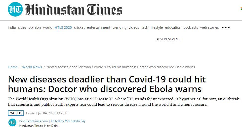 埃博拉病毒发现者警告：比新冠更致命的Disease X可能侵袭人类-第2张图片-IT新视野