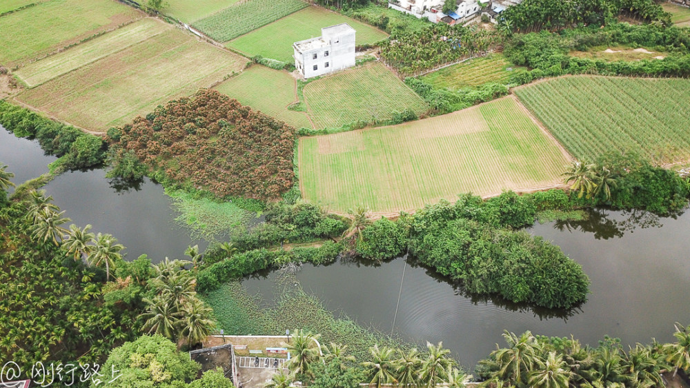 航拍海南农村,独栋乡村别墅,依山傍水风景好